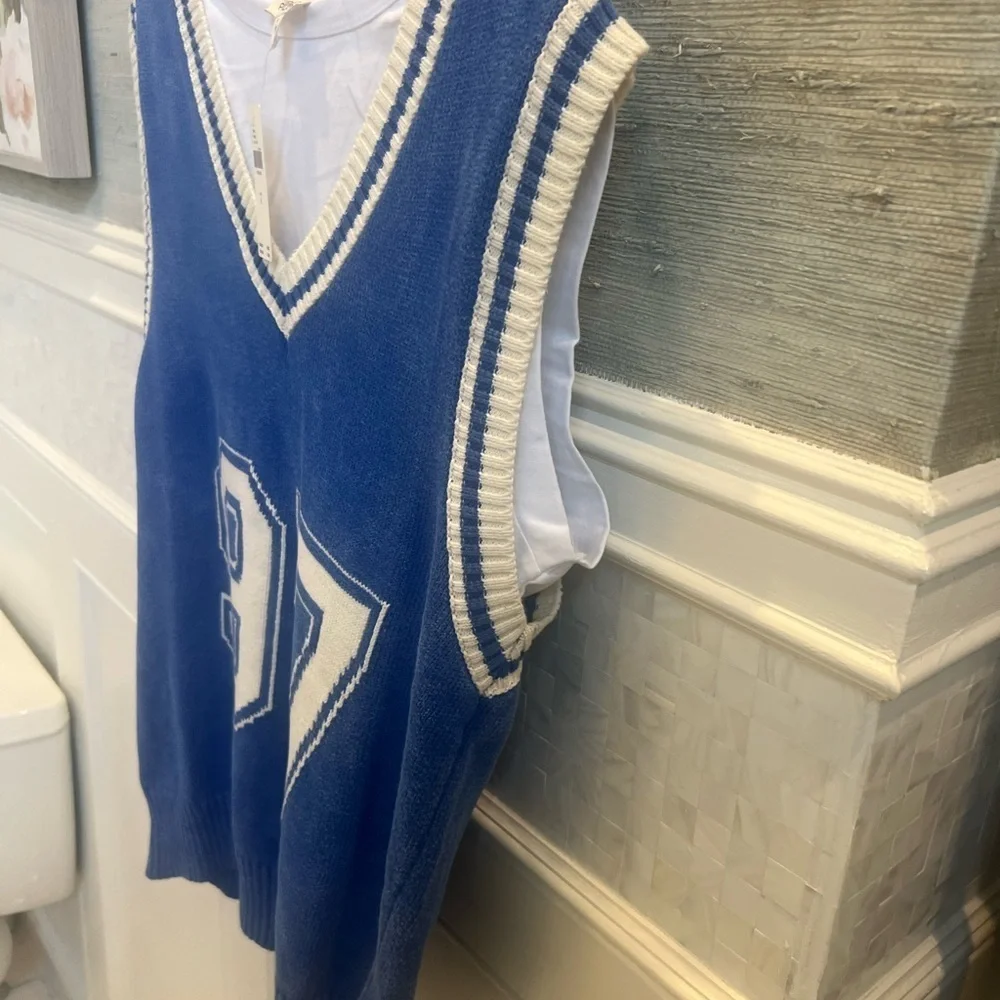 NWT new small Anthropologie pilcro sporty sleeveless twofer sweater jersey blue